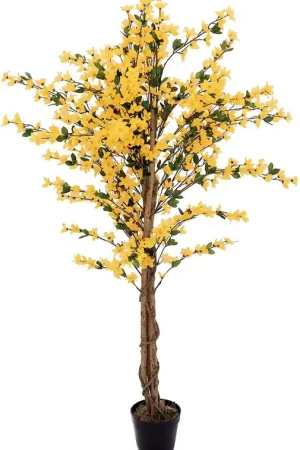 EUROPALMS Arbre Forsythia avec 3 troncs, plante artificielle, jaune, 150cm Authentique