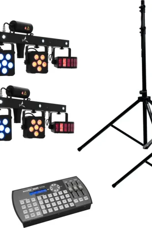 EUROLITE Set 2x LED KLS Laser Bar PRO + Easy Show + 2x M-4 Speaker-System Stand Vente Directe