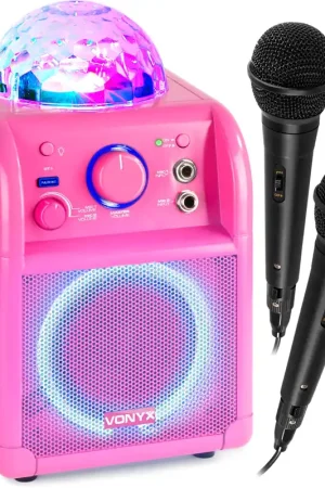 Meilleur Choix Vonyx SBS55P BT Enceinte Karaoké Boule à LED Rose