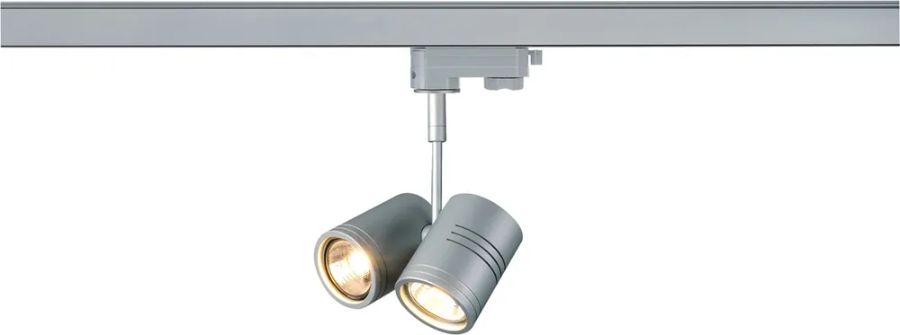 SLV BIMA, spot pour rail 3 allumages, intérieur, double, gris argent, GU10/QPAR51, 2x 50W max Meilleur Choix