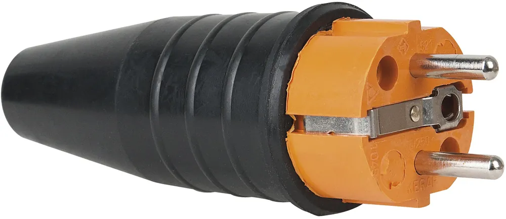 Connecteur Schuko mâle en caoutchouc PCE orange - 240 V - CEE 7/VII - 16 A Petit Prix