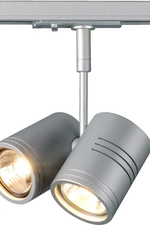 Authentique SLV BIMA, spot pour rail 1 allumage, intérieur, double, gris argent, GU10/QPAR51, 2x 50W max