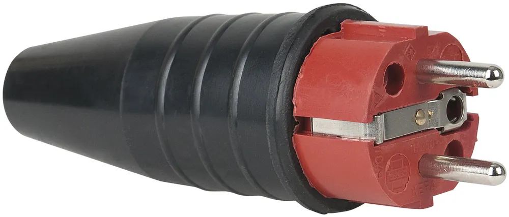 Connecteur Schuko mâle en caoutchouc PCE rouge - 240 V - CEE 7/VII - 16 A Haute Qualité