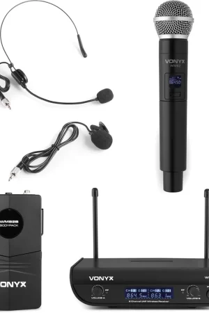Vonyx WM82C Digital UHF 2-Channel Wireless Microphone Set with handheld & bodypack Nouvel Arrivage