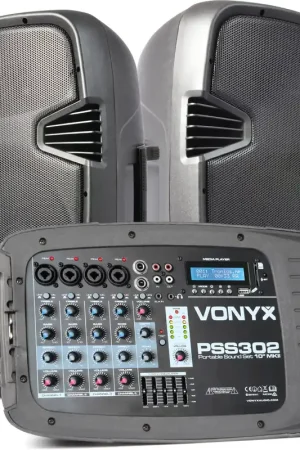 Vonyx PSS302 Ensemble de sonorisation portable 10" SD/USB/MP3/BT avec supports Solde