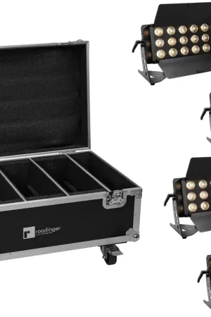 Haute Qualité EUROLITE Set 4x LED CLS-18 QCL RGB/WW 18x7W + Flightcase avec roues