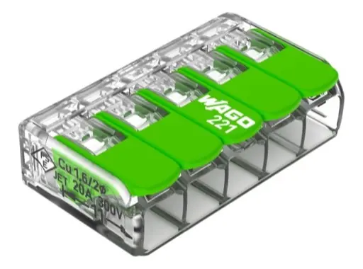 WAGO Green • Paquet de 25 bornes de connexion sans outils 5 X 0,08 à 4mm2 souple Usine Directe