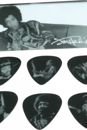 Achat Immédiat Jim dunlop JH-PT05H - Boîte Metal Collector Jimi Hendrix Silver Portrait Heavy PACK DE 6